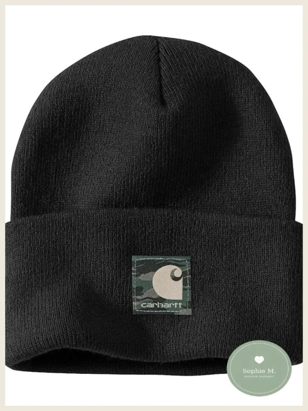100% Acrylic Stretchable Rib Knit Beanie with Sewn-On Camo Patch